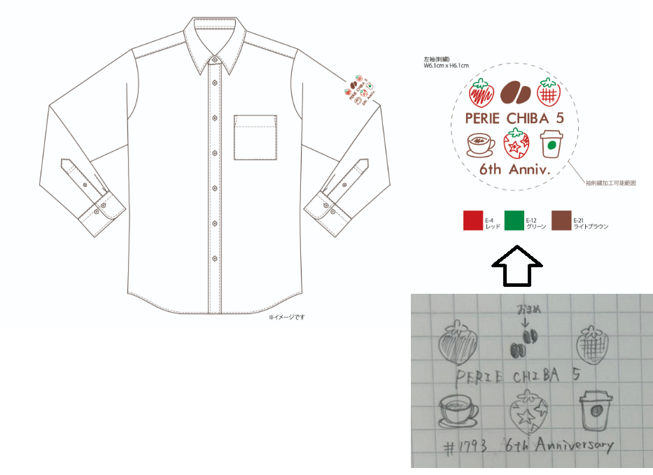 スターバックスコーヒージャパン様 周年記念シャツの袖刺繍 手書きイラスト